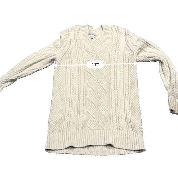 LL Bean Fisherman Cable Knit Sweater Cotton V Neck Men's Small Preppy Old Money - Picture 6 of 10